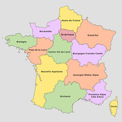Obraz premium France map, administrative map of France, France department map, French Republic map