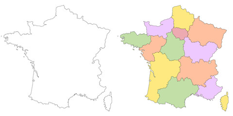 Naklejka premium France map. France administrative map, France outline and departments map set - illustration version