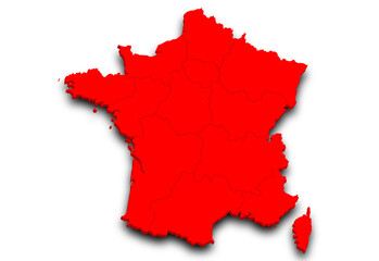 France map. 3d Map of France country with his coloured departments. French Republic, European