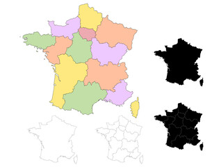 Obraz premium France map. France administrative map, France outline and departments map set - illustration version