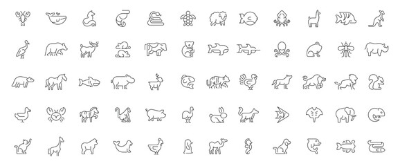 Animals icons set. editable line icons, outline, wildlife and nature symbols