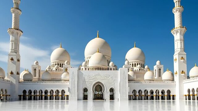 A grand mosque featuring stunning domes and intricate architecture.