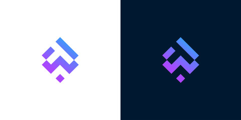 Elegant and dynamic abstract W initial mark featuring a striking purple and blue gradient, representing progress, technology, and contemporary branding solutions © anello
