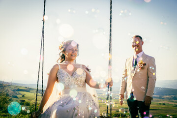 happy bride and groom on their wedding day