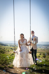happy bride and groom on their wedding day