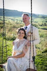 happy bride and groom on their wedding day