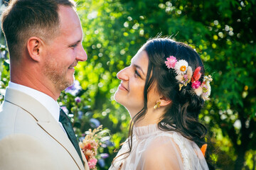 happy bride and groom on their wedding day