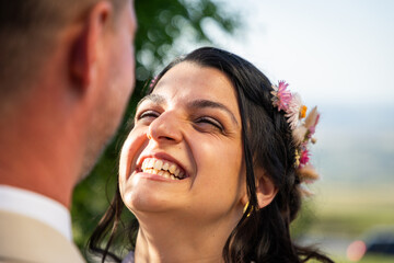 happy bride and groom on their wedding day