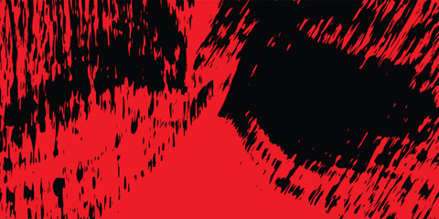 Grungy Halloween red and black background. Creepy spooky vector hand drawn ink banner bg. Punk sponge stamps, splatter sprinkles texture. Grunge paint stroke design. Horizontal Halloween frame border