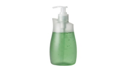 Green liquid hand soap in dispenser isolated PNG, antibacterial hygiene product for washing hands on transparent background