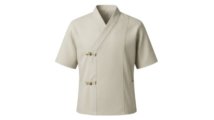 Beige short-sleeved Hanbok top isolated PNG, traditional Korean clothing with knot closures for cultural fashion and design