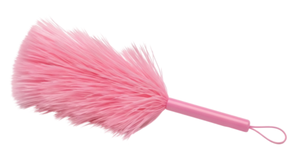 Fluffy pink feather duster isolated PNG on transparent background, cleaning tool for dusting furniture and removing cobwebs