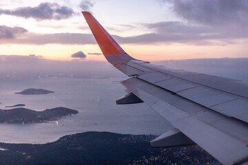 Evening view of Istanbul coast viewed from an airplane, Turkey
