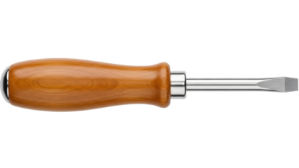 Flathead screwdriver with wooden handle isolated PNG, hand tool for repair and construction on transparent background