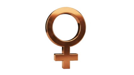 Bronze female gender symbol isolated PNG, feminism and women s rights concept for graphic design and social media use on transparent background