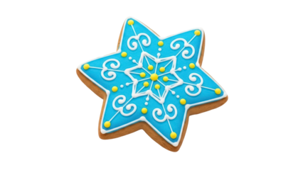 Blue star shaped gingerbread cookie isolated PNG, Christmas holiday treat on transparent background for festive designs
