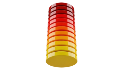 Gradient color stack of discs isolated PNG on transparent background, 3D rendering of colorful tower for infographics and data visualization