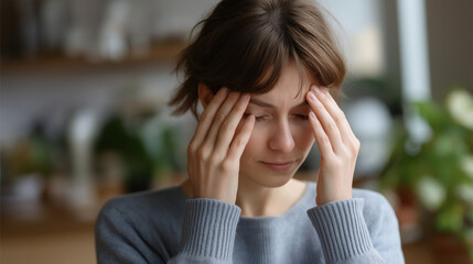 Faceless hands nervous woman with stress in home heavily defocused apartment background anonymous person with anxiety for finance crisis debt regret overwhelmed overthinking fin