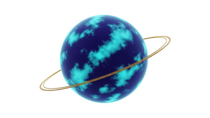 Blue planet with rings isolated PNG, celestial body with turquoise clouds on transparent background, space object for astronomy and science © Vasilis
