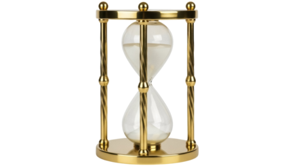 Elegant golden hourglass isolated PNG on transparent background, time management concept for deadlines and productivity