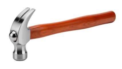 Claw hammer PNG isolated on transparent background, carpentry tool with wooden handle for construction and home improvement projects