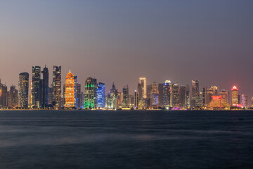 Evening view of Doha skyline, Qatar