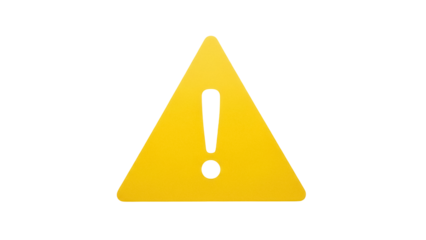 Yellow warning sign PNG isolated on transparent background, caution symbol for danger alert and attention message, vector graphic