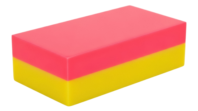 Two-tone rectangular block isolated PNG, pink and yellow geometric shape on transparent background, building block for creative projects - Powered by Adobe