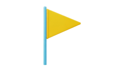 Yellow triangular flag isolated PNG on transparent background, simple graphic element for maps and games, waymark icon