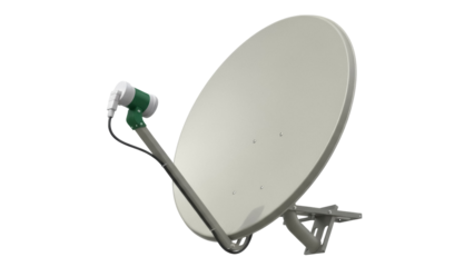 Satellite dish antenna isolated PNG on transparent background, communication technology for television and internet access