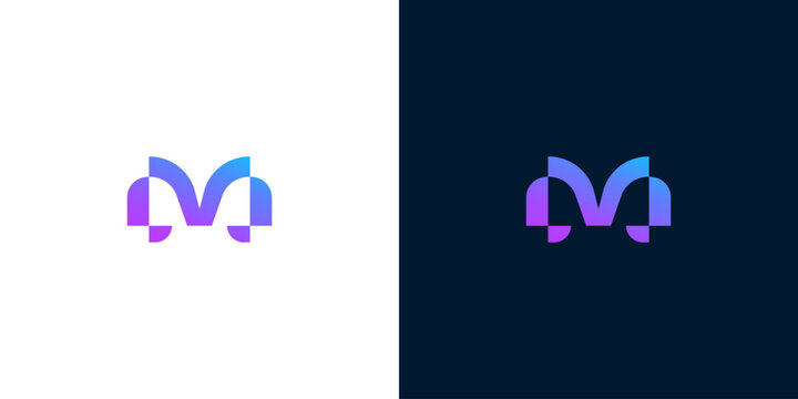 Modern M letter logo design, abstract geometric shapes, gradient colors, professional branding identity