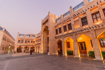 Evening view of Souq Waqif market in Doha, Qatar