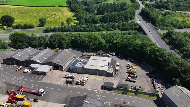 Drone view of DfI TRAM Ballykeel Depot Road Construction Company Ballymena Town Co Antrim Northern Ireland 12-09-2025