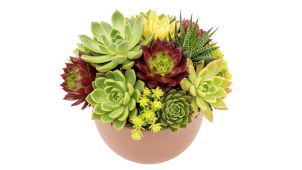 Obraz premium Succulent arrangement in a pot isolated PNG, colorful echeveria and haworthia plants for home decor and gardening projects