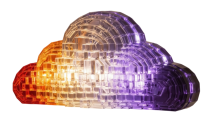 Gradient cloud shape made of glass bricks isolated PNG, colorful weather symbol on transparent background for graphic design