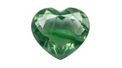 Fototapeta premium Green heart shaped gemstone isolated PNG, faceted peridot or tourmaline for jewelry design and romantic themes on transparent background