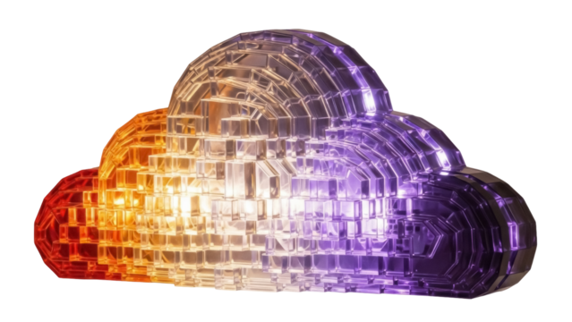 Gradient cloud shape made of glass bricks isolated PNG, colorful weather symbol on transparent background for graphic design - Powered by Adobe