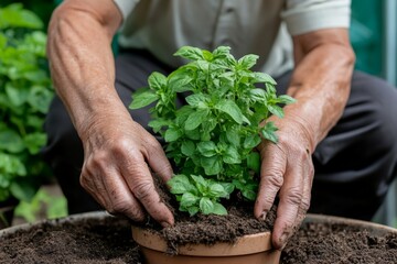 Planting Fresh Mint in a Terracotta Pot