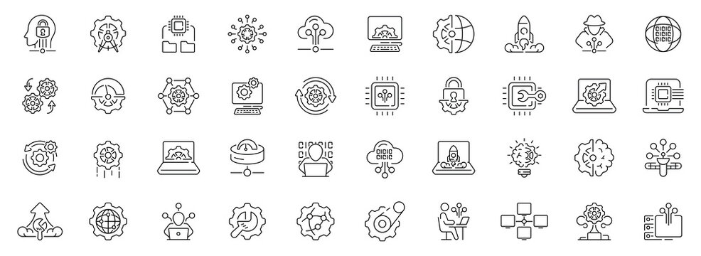 System administration icons set: editable line icons, linear, tech and it symbols