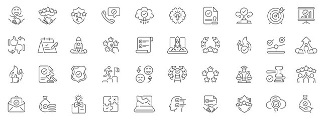 Fototapeta premium Success and achievement icons set. editable line icons, motivation, victory symbols