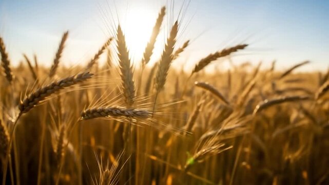 Golden Wheat Field at Sunset Rural Agriculture Summer Harvest.