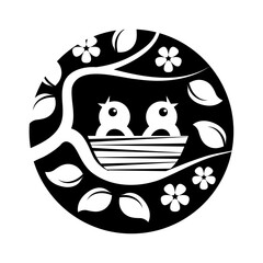 baby birds in the nest on black round