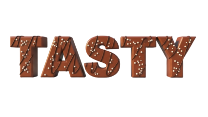 Tasty chocolate letters isolated PNG, delicious dessert typography with sprinkles on transparent background for sweet treats and confectionery designs