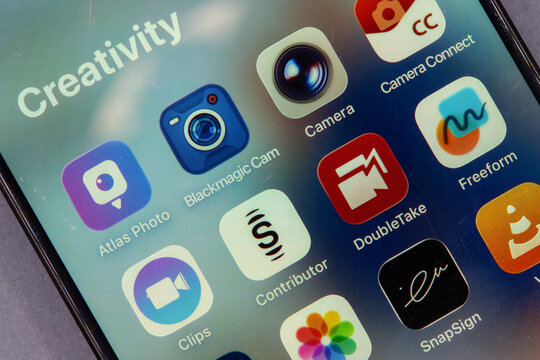 Smartphone screen displaying creativity and photography apps