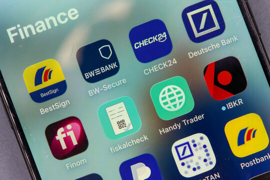 Smartphone screen showing banking and financial apps