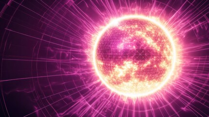 Obraz premium Glowing star, energy bursts, cosmic background, science fiction backdrop