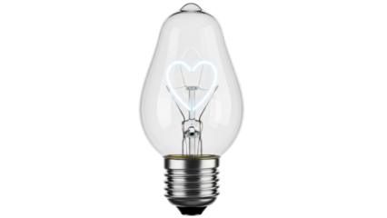 Heart-shaped filament in a clear light bulb PNG isolated on transparent background, love and romance concept for Valentine s Day