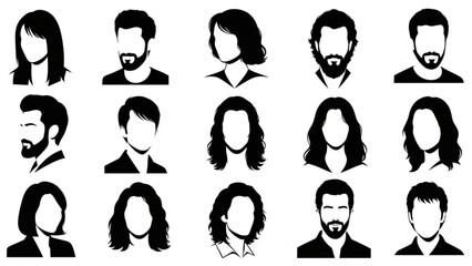 Collection of diverse people icons in black and white