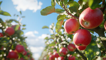 Obraz premium apple fruits hanging on the trees, apple orchard