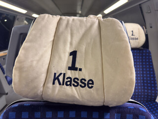 First class train seat headrest on german railway